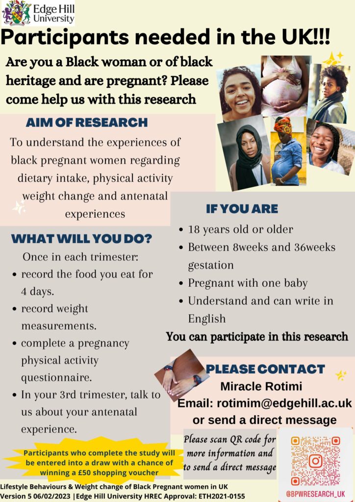 Poster recruiting black women and women of black heritage for a pregnancy study.