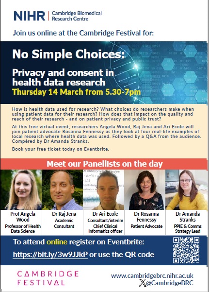No Simple Choices - Cambridge Festival online webinar hosted by NIHR Cambridge BRC 14 March 24 5.30-7.30pm