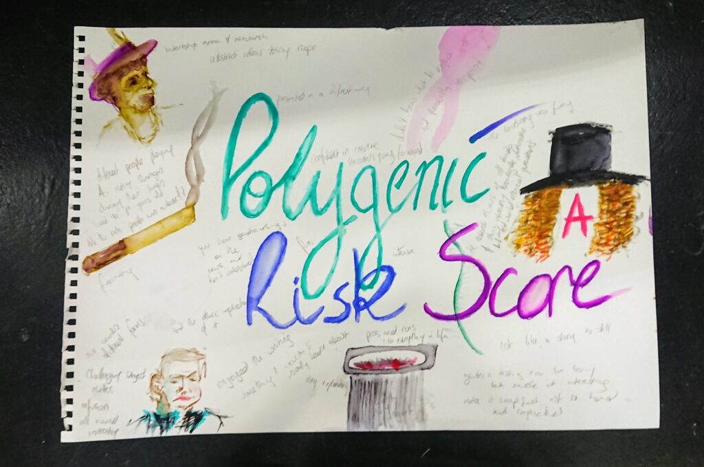 Polygenic risk scores - Amy Mason winning talk at PPI showcase brainstorm with theatre group