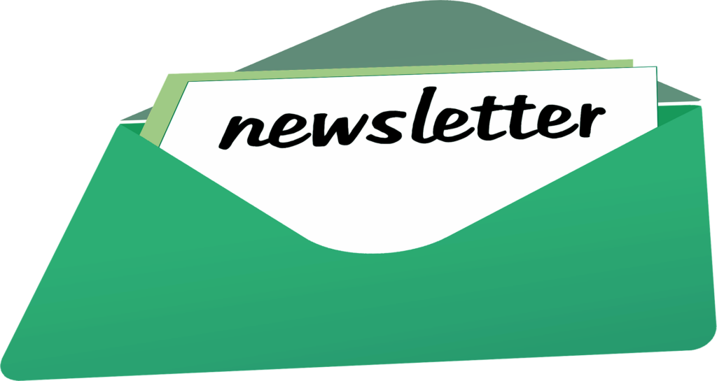 Illustration of open envelope containing newsletter. Image by Gerd Altmann from Pixabay.