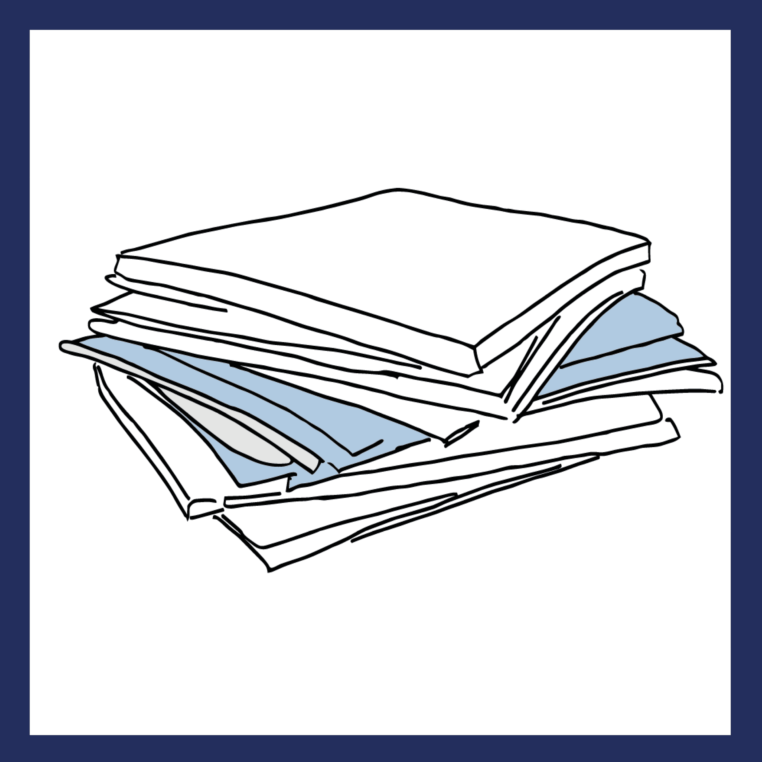 Hand-drawn graphic of research papers =""