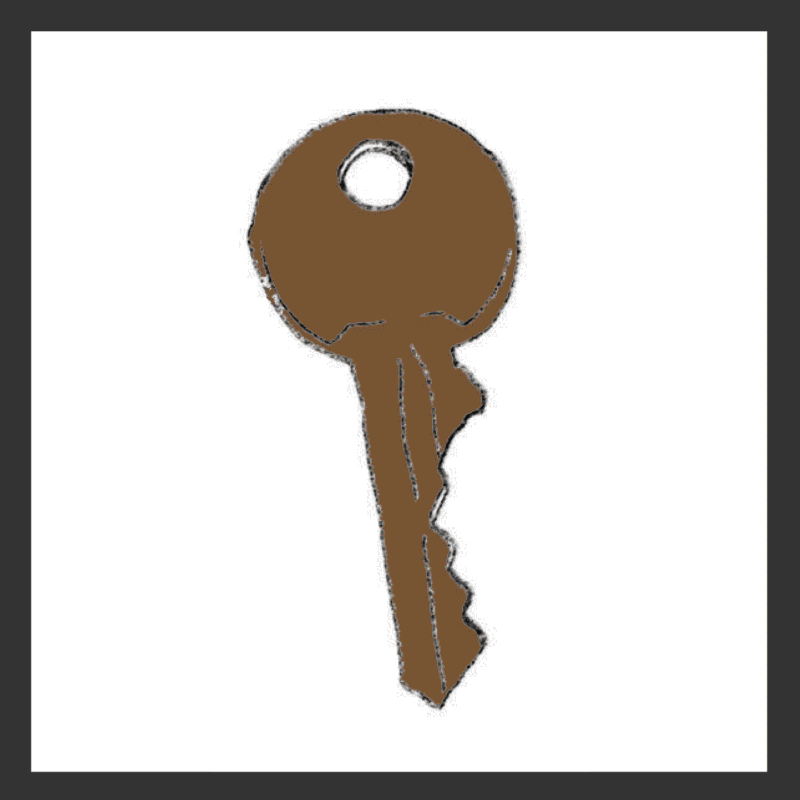 Hand-drawn graphic of key =""