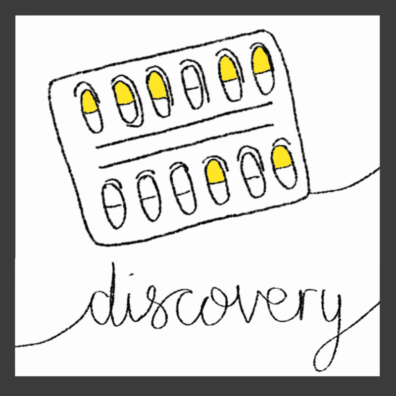 Hand-drawn graphic of capsule drugs =""