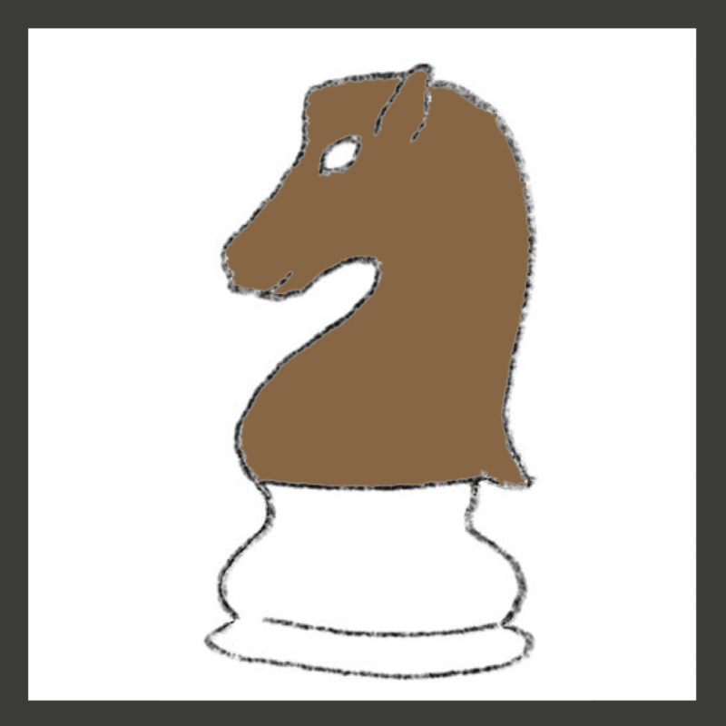 Hand-drawn graphic of knight piece in chess =""