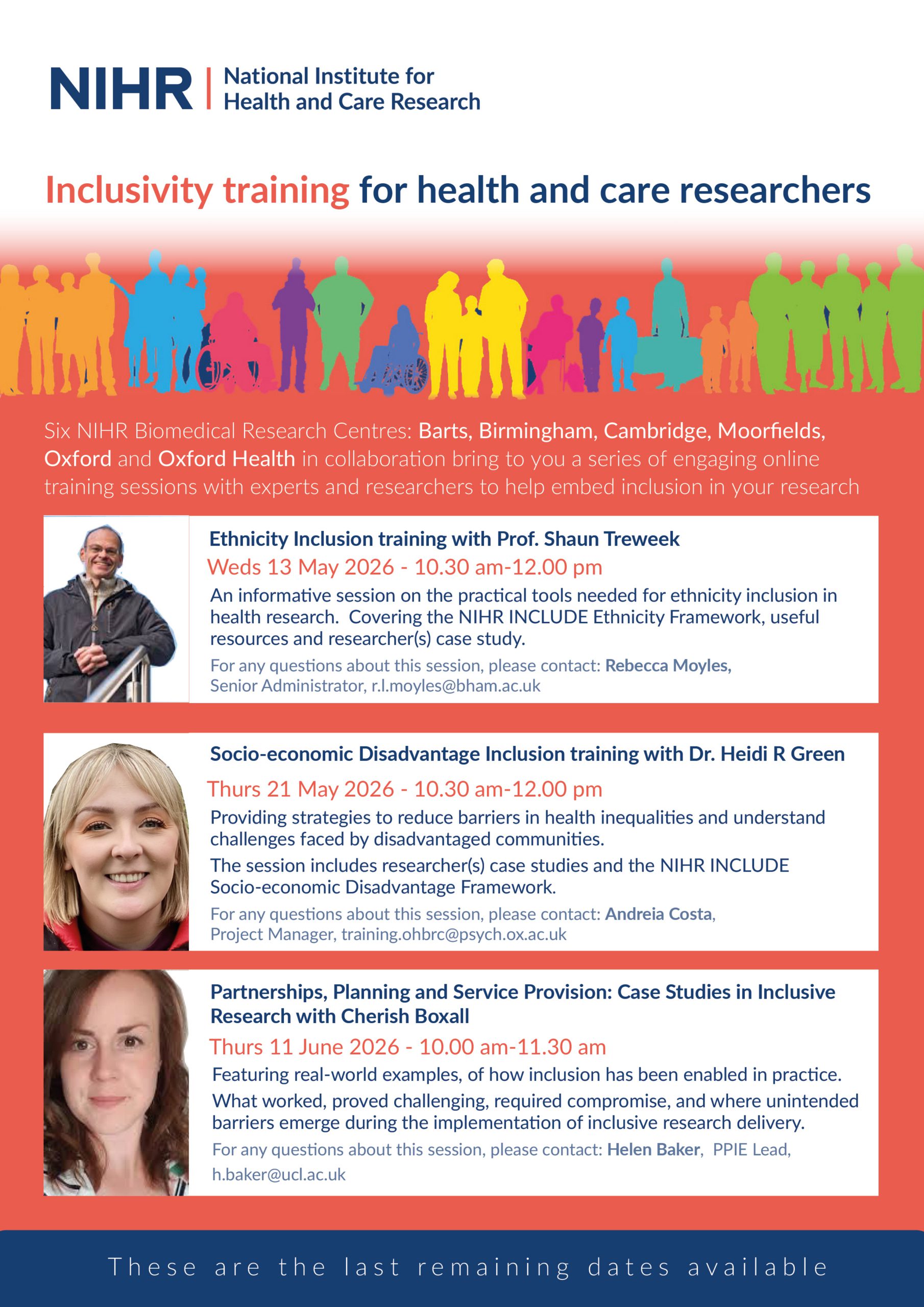 Image of a poster for Inclusivity training May to June 2026 for research staff linked to any NIHR BRC